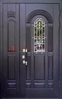 Входная дверь Винорит со стеклом и ковкой с узором ДСК-270 в Краснознаменске