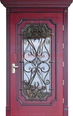 Красная стальная дверь Винорит со стеклом и ковкой ДСК-271 в Краснознаменске