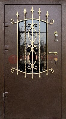 Стальная дверь Порошок со стеклом и ковкой для дома ДСК-280 в Краснознаменске