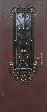 Простая металлическая дверь с Порошком стеклом и ковкой ДСК-281 в Краснознаменске