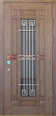 Стандартная железная дверь со стеклом темным и ковкой ДСК-5 в Краснознаменске