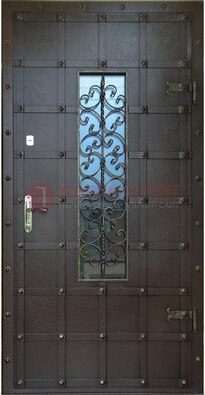Стальная дверь со стеклом и ковкой ДСК-84 с утеплением в Краснознаменске