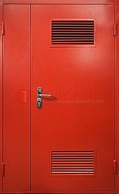 Красная железная техническая дверь с вентиляционными решетками ДТ-4 в Краснознаменске