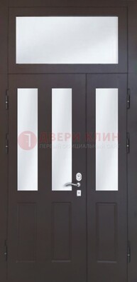 Черная тамбурная дверь со стеклянными вставками ДТМ-38 в Краснознаменске