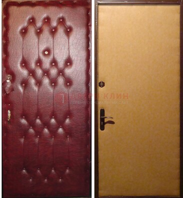 Бордовая металлическая дверь с винилискожей ДВ-1 в Дмитрове