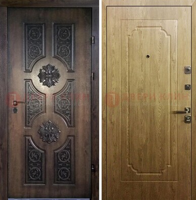 Железная коричневая дверь с виноритом и Золотой дуб внутри ДВТ-101 в Краснознаменске