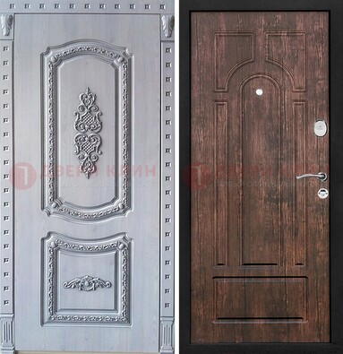 Железная дверь с узором и виноритом внутри Тисненый орех ДВТ-102 в Краснознаменске