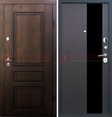 Входная дверь Итальянский орех с МДФ с черным стеклом ДМ-1199 в Краснознаменске