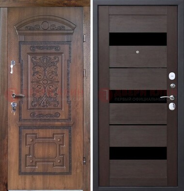 Стальная коричневая филенчатая дверь с виноритом и темной МДФ ДВТ-122 в Краснознаменске