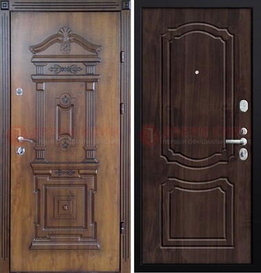 Темная железная филенчатая дверь с виноритом Тисненый орех внутри ДВТ-132 в Реутове