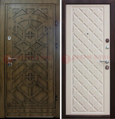 Железная дверь с виноритом в цвете Орех/Беленый дуб ДВТ-133 в Краснознаменске