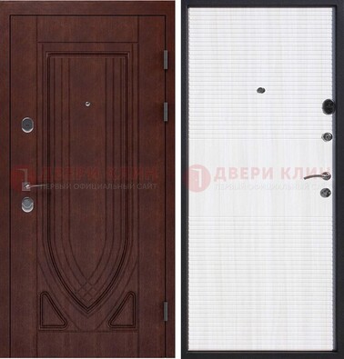 Уличная темная филенчатая дверь с виноритом и МДФ Белый ясень ДВТ-141 в Краснознаменске