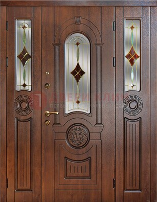 Парадная полуторная дверь с виноритом и витражом ДВТ-172 в Краснознаменске