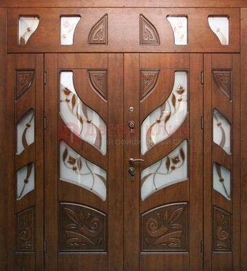 Элитная двухстворчатая дверь с витражным стеклом ДВТ-173 в Краснознаменске
