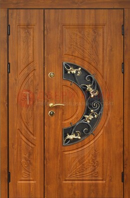 Входная дверь цвета золотой дуб с виноритом и ковкой ДВТ-176 в Краснознаменске