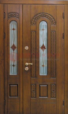 Темная стальная дверь с виноритом и стеклом ДВТ-179 в Краснознаменске