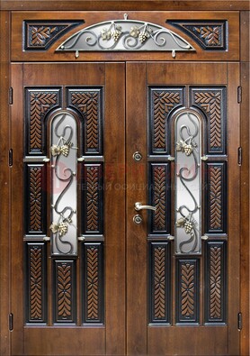 Входная двухстворчатая дверь с виноритом и ковкой ДВТ-183 в Краснознаменске