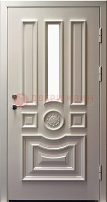 Белая уличная дверь с виноритом и стеклом ДВТ-201 в Краснознаменске