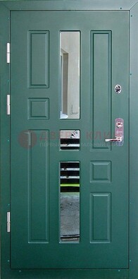 Зеленая железная  дверь с виноритом и зеркалом ДВТ-205 в Краснознаменске