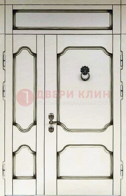 Белая стальная дверь с виноритом и верхней фрамугой ДВТ-244 в Краснознаменске