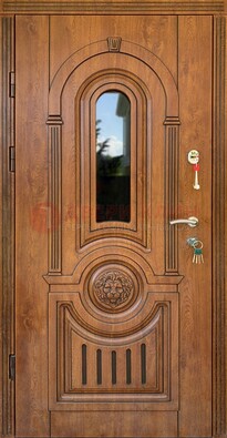 Классическая стальная дверь Винорит со стеклом и узором ДВТ-261 в Краснознаменске