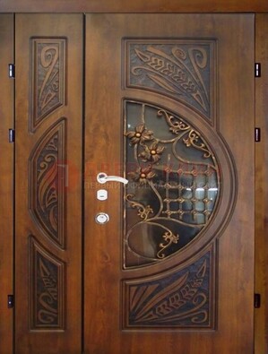 Металлическая дверь с виноритом и резной панелью внутри ДВТ-70 в Краснознаменске