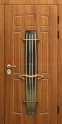 Входная коричневая дверь с терморазрывом и фрезерованной МДФ ДВТ-75 в Краснознаменске