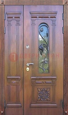 Железная коричневая филенчатая дверь с виноритом и МДФ ДВТ-85 в Краснознаменске