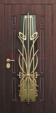 Железная темная дверь с виноритом и МДФ со стеклом ДВТ-86 в Краснознаменске