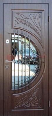 Стальная дверь с виноритом со стеклом и ковкой ДВТ-99 в Краснодаре
