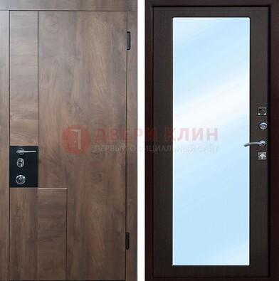 Коричневая металлическая дверь c МДФ с зеркалом ДЗ-106 в Краснознаменске