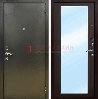 Входная темно-серая дверь c порошковым покрытием и МДФ с зеркалом ДЗ-114 в Краснознаменске