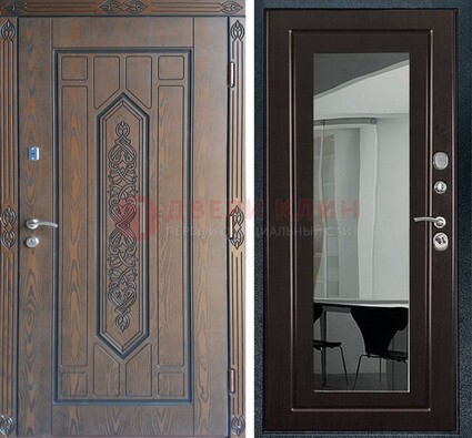 Уличная коричневая дверь c виноритом и МДФ Венге с зеркалом ДЗ-116 в Краснознаменске