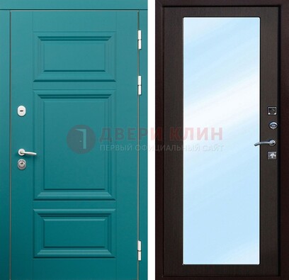 Зеленая входная дверь терморазрыв c виноритом и МДФ с зеркалом ДЗ-122 в Краснознаменске