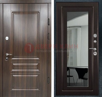 Железная коричневая дверь с МДФ Венге c зеркалом ДЗ-124 в Краснознаменске