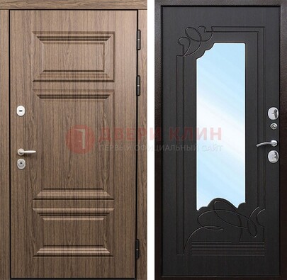 Входная коричневая дверь с зеркалом МДФ Венге ДЗ-127 в Краснознаменске