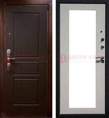 Коричневая железная дверь с панелями МДФ и зеркалом ДЗ-133 в Краснознаменске