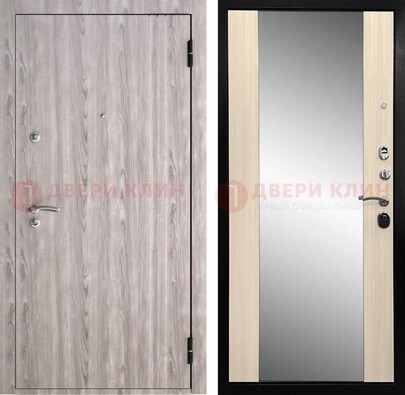 Железная дверь с зеркалом и МДФ в светлом цвете ДЗ-139 в Краснознаменске