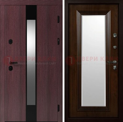 Темная стальная дверь МДФ с обеих сторон с зеркалом ДЗ-143 в Краснознаменске