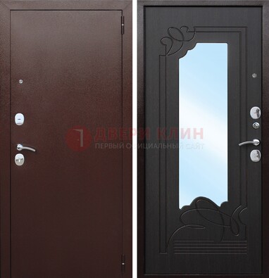 Коричневая стальная дверь с зеркалом ДЗ-18 в Краснознаменске