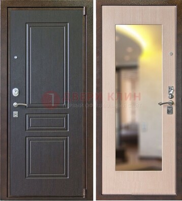 Коричневая стальная дверь с зеркалом МДФ внутри ДЗ-27 в Краснознаменске