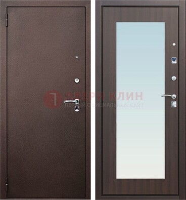 Коричневая входная дверь с зеркалом МДФ внутри ДЗ-40 в Ногинске