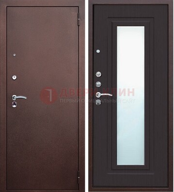 Коричневая металлическая дверь с зеркалом ДЗ-43 в Щербинке
