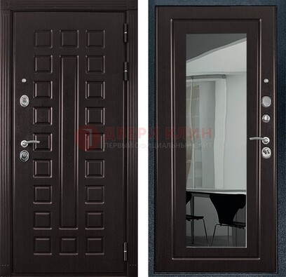 Темная металлическая дверь с зеркалом МДФ внутри ДЗ-4 в Краснознаменске