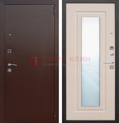 Входная дверь с порошковым покрытием филенчатой МДФ и зеркалом ДЗ-65 в Брянске