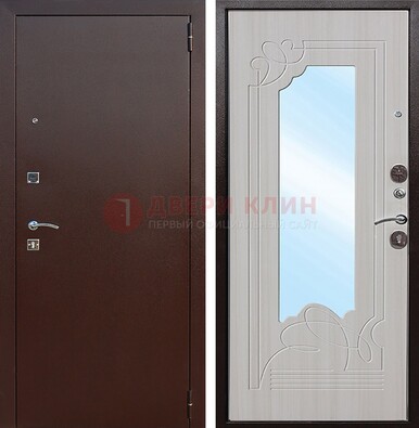 Стальная дверь с порошковым покрытием с резной МДФ и зеркалом ДЗ-66 в Краснознаменске