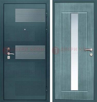 Входная дверь с зеркальной вставкой внутри с голубым МДФ с зеркалом ДЗ-71 в Краснознаменске