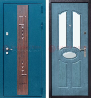 Голубая металлическая дверь МДФ с тремя зеркальными вставками ДЗ-78 в Краснознаменске