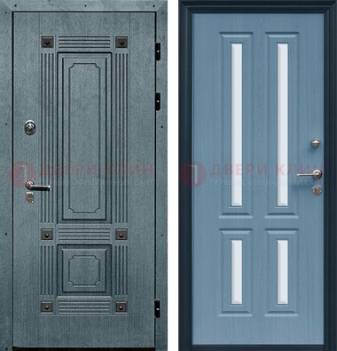 Голубая филенчатая дверь с МДФ и зеркальными вставками внутри ДЗ-80 в Краснознаменске