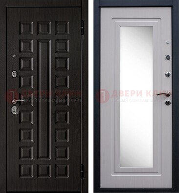 Черная филенчатая металлическая дверь МДФ с зеркалом ДЗ-83 в Краснознаменске
